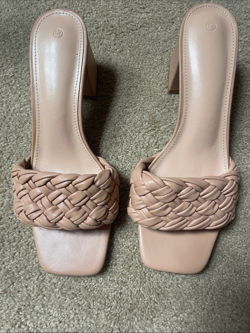 Woven Strap Nude Block Heel Sandals - Women